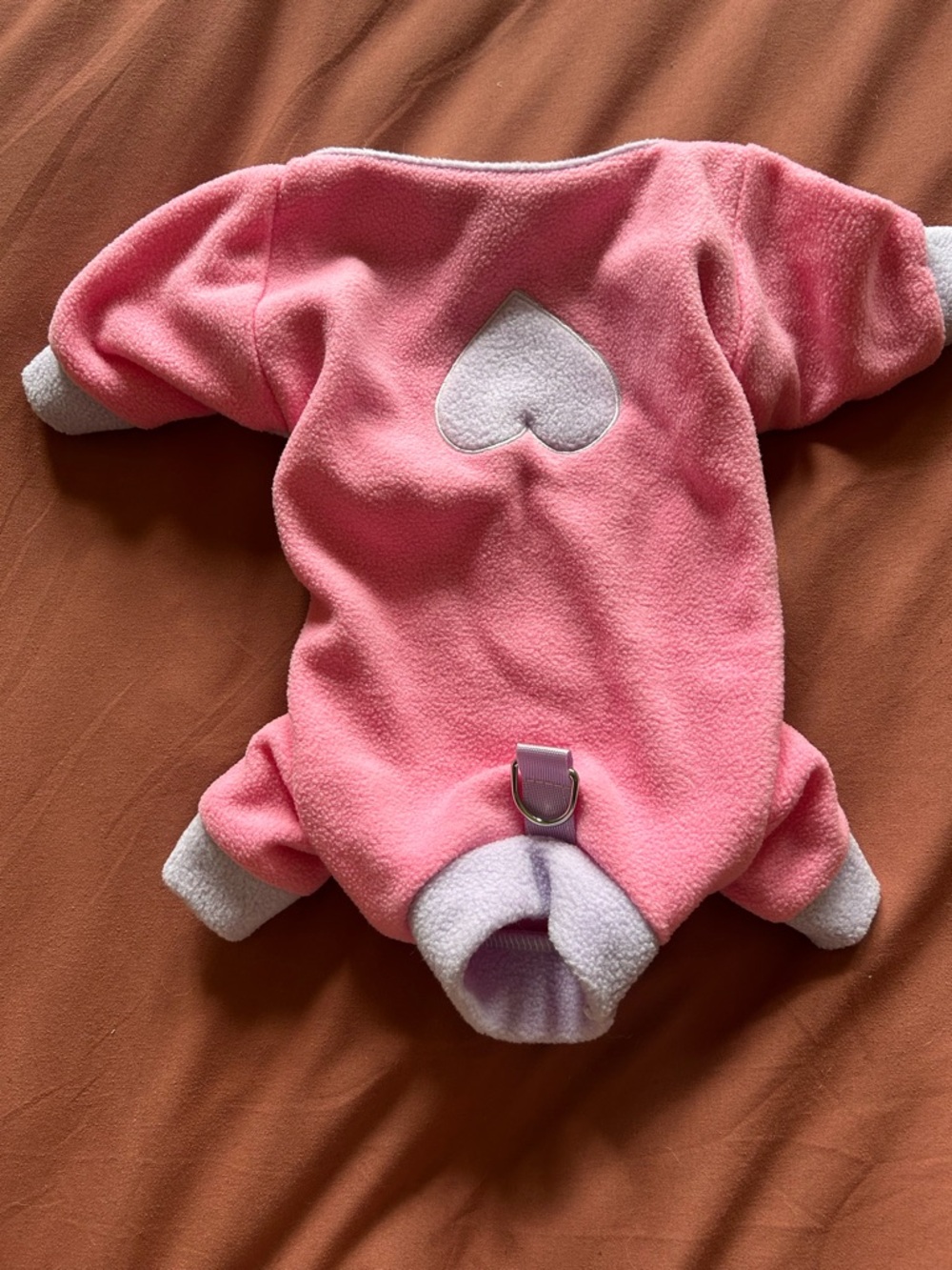 Pink Fleece Pet Onesie with Heart Detail